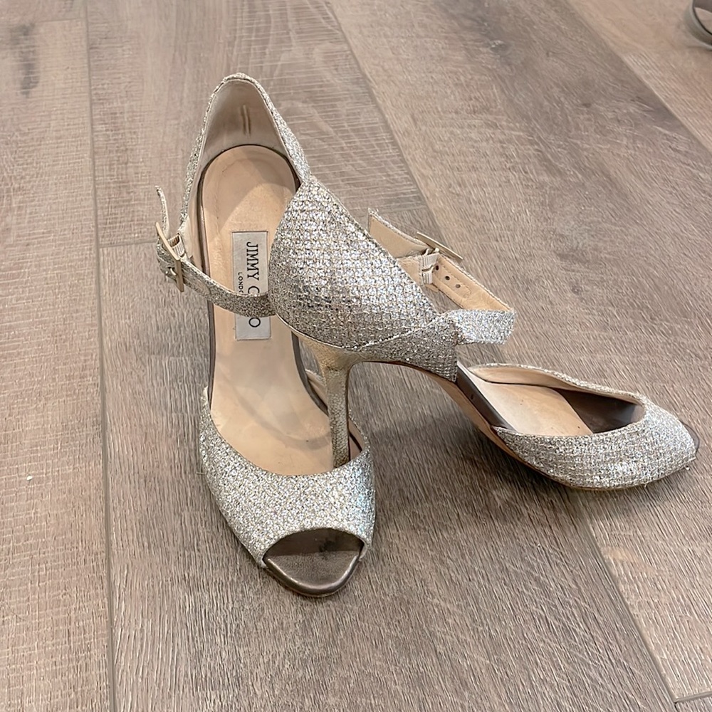 Jimmy Choo Glitter Heel with Ankle Strap- Size 38
